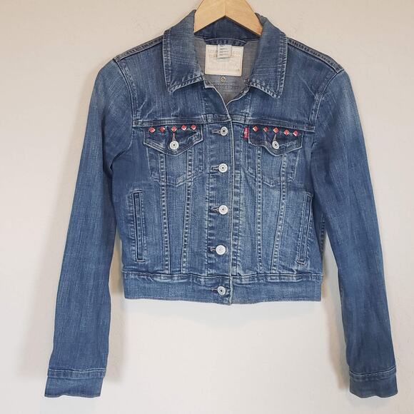 Levi's Blue Denim Jacket with Red Accents - Picture 1 of 10